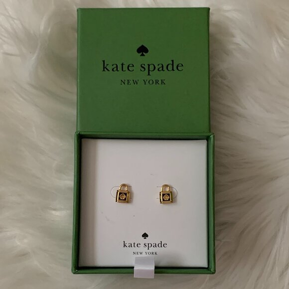 KATE SPADE Mini Lock and Spade Stud Earrings in Black/Gold - Picture 1 of 3